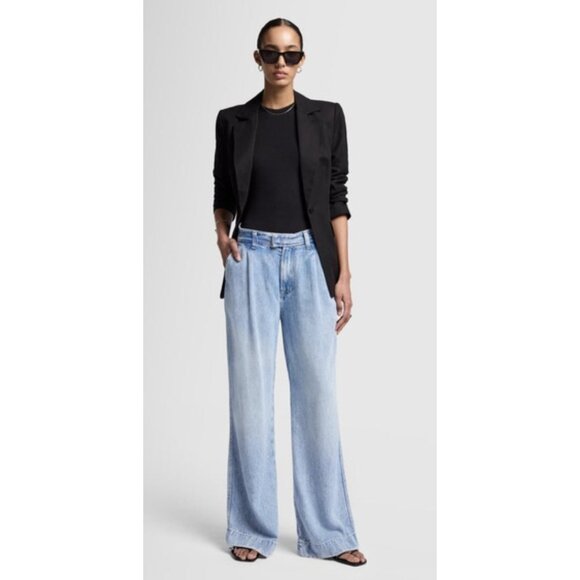 7 FOR ALL MANKIND Pleated Trouser Jeans in Abyss Palazzo Wide Leg - Picture 1 of 15